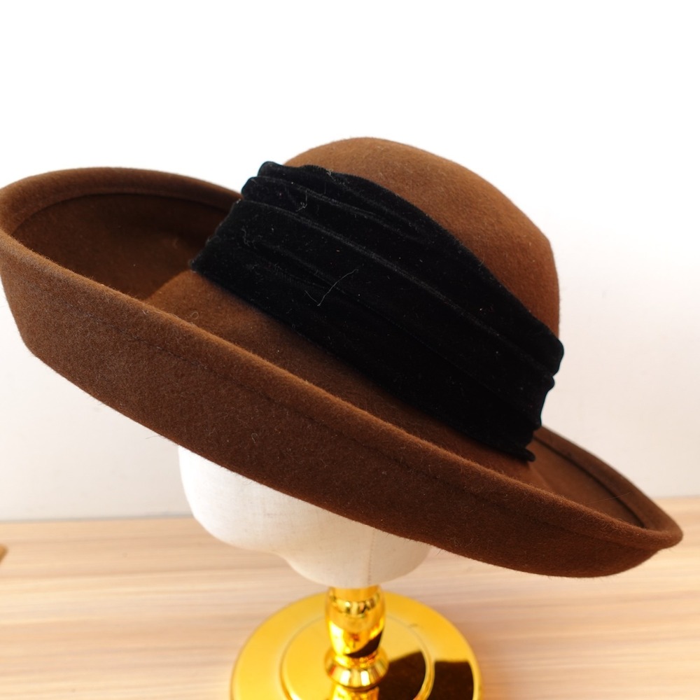 Kathy Jeanne Hat Women Chocolate Wool Felt Velvet Band Kentucky Derby Fedora USA